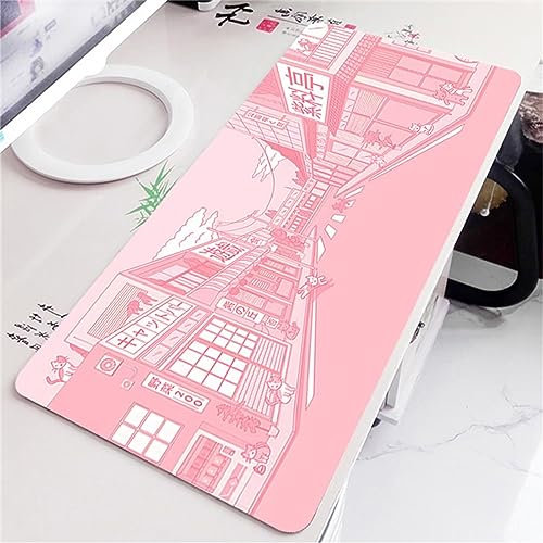 Mauspad XXL – 1000x500x5mm Gaming Mauspads - Vernähte Kanten - verbessert Geschwindigkeit und Präzision Schreibtischunterlage für PC Laptop Home und Büro – Mousepad Rosa Straßenszene