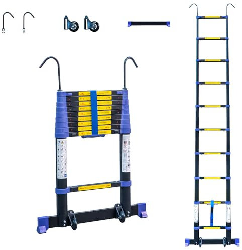 Echelle telescopique 2,9m TELESCOVA9+, Aluminium, Pliable, Extensible, Multi-Fonction, Hauteur de Travail Max 3,8m, Crochets Amovibles, Garantie 5 Ans