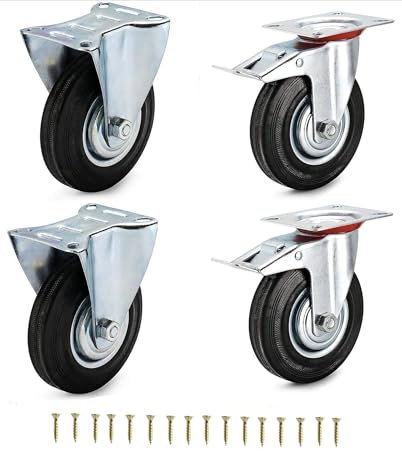 HD BRICO Set da 4 Ruote 100 mm (2 Fisse + 2 Girevoli con Freno) - Rotelle pivontanti per mobili,4 Ruote Carico 280 kg - Ruote girevoli per uso interno ed esterno - Rotelle piroettanti