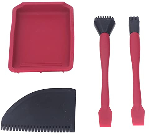 Kit de Pinceaux à Colle en Silicone, 4 Pièces, Kit de Colle pour le Travail du Bois, 2 Pinceaux, 1 Peigne et 1 Plateau, Application Uniforme, Pinceau à Colle Souple en Silicone
