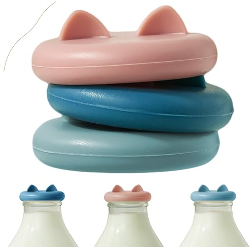 Wingcases-Milk Bottle Tops [One Pint，NOT 1L] Reusable Silicone Mixed 3 Pack without Bottle, Designed Only for The UK One Pint Milk Glass Bottle, Dishwasher, 100% Leakproof, Multicolour