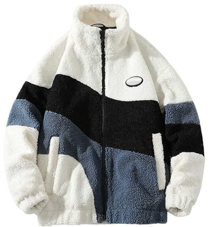 Fulidngzg Teddyjacke Damen Herren Fleecepullover Teddy Jacke Patchwork Stehkragen Fleecejacke Aesthetic Stuff Y2K Clothes Winter Warm Teddyfleece Jacken Mantel Winterjacke Reißverschluss Plüschjacke