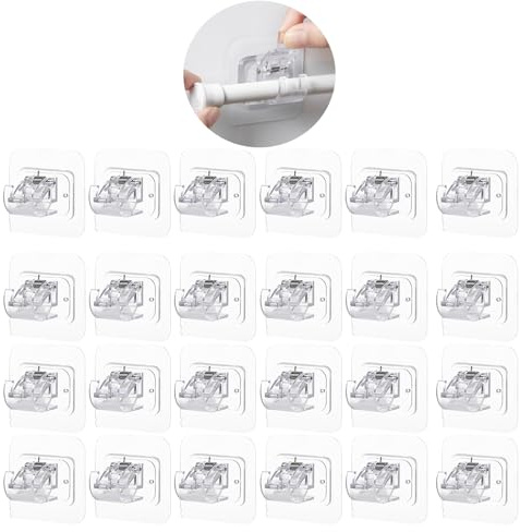 Liwein 24 Stück Selbstklebende Gardinenstangen Halterung, Gardinenstange Ohne Bohren,Gardinenstangenhalter Selbstklebende Gardinen Stangen für Badezimmer Schlafzimmer (Transparent)