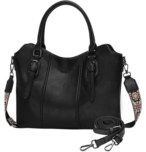 VASCHY Handtasche für Damen, Vegan Leder Hobo Taschen Top Griff Satchel Schulter Frauen Geldbörse Handtasche Geldbörse mit Crossbody Gitarrengurt Schwarz