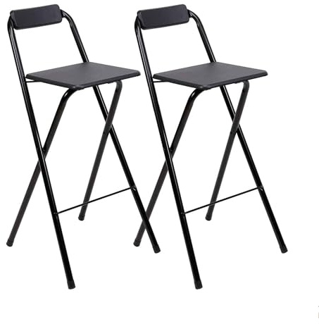 THE SECRET HOME - Pack de 1,2 y 4 Taburetes Altos con Respaldo- Asiento Plegable de Metal y Madera - Ideal para Cocina (2, Madera Negra/Negro)