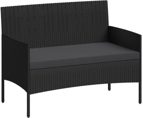 STEELSØN Thalora Polyrattan Gartenbank 2 Personen, Schwarz, mit Sitzkissen | Balkonmöbel, Gartenlounge, Terrassenmöbel Lounge, wetterfest, Outdoor Sitzbank, Rattanmöbel für Garten, Terrasse & Balkon