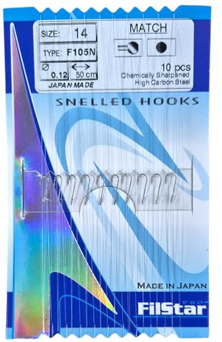 PRO FILSTAR Nickel Angelhaken Set mit Vorfach 10 STK N14, Mono Angelschnur | 50cm,DIA 0,12mm, Schleien & Weißfische Gebundene Haken - Fishing Hook - Vorfachschnur - Monofiler Vorfächer - Sport Set