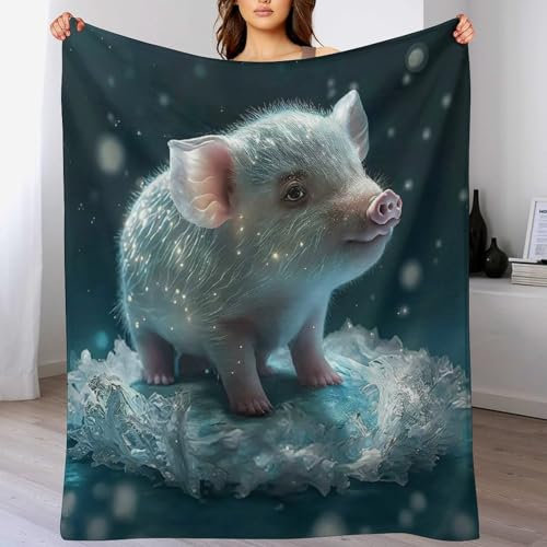 PAZZK Süßes Schwein Fleece Decke, Flauschige Kuscheldecken, Superweiche Leichte Flannel Wohndecke Mit Druck Für Couch Bett/Sofa（130×180cm）