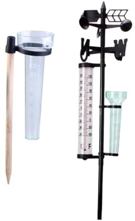 HANABASS Ensemble De Mesure Météorologique Thermomètre Extérieur Pluviomètre Indicateur De Vent Pour Jardin Ferme, Kit 2 Pièces Usage Extérieur Multifonction, Instruments Météo Précis