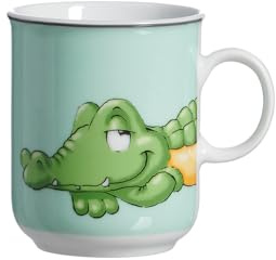 Ritzenhoff & Breker Happy Zoo Kinderbecher Krokodil, 270 ml, Kindertasse mit Henkel und Tier-Motiv, Porzellan, Grün