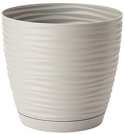 Home Garden Ornaments Wave Plant Pots Indoor – Indoor Plant Pot with 3D Effect, Drainage Holes, and Integrated Saucer, Plastic Flower Pots (Diameter: 17cm, Colour: Light Grey)