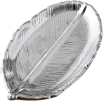 Ceramic Leaf Shape Trinket Dish Jewelry Tray Silver Cosmetic Trays Key Bowl Ring Dish Jewelry Holder Sparkling Decorative Tray Entryway Storage Trays Home Decoration Ornaments(Silver)