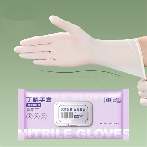 LiJingR Disposable Nitrile Latex Dish Gloves 12 Inch 30Pcs Long Cleaning Gloves for Kitchen Durable Waterproof Anti-slip Thickened (White)