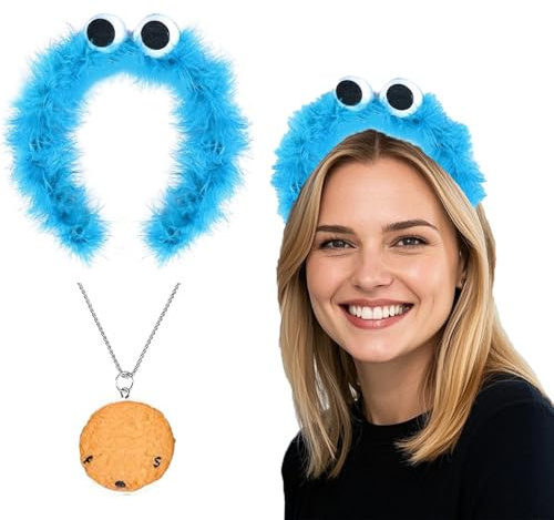 Chyuxinda 2pcs Krümel Monster Kostüm mit Haarreif Kopfschmuck Cookie Halskette für Damen Halloween Karneval Fasching Party Cosplay