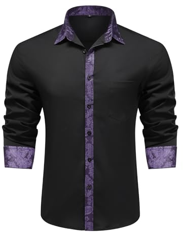 Allthemen Camicia da Uomo Elegante Maniche Lunghe Shirts con Bottoni Risvolto Casual Formal Tops per Matrimonio e Festa