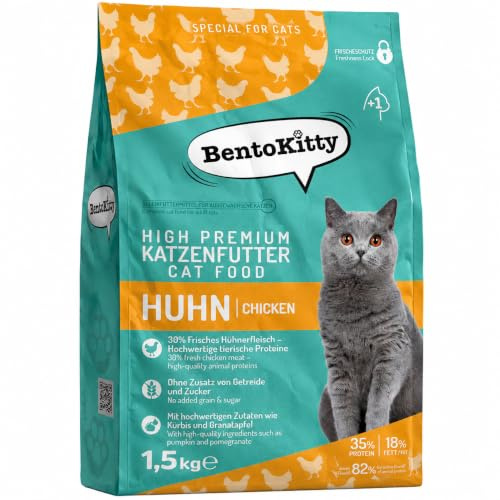 BentoKitty Huhn 1,5 kg – Getreidefreies High Premium Katzenfutter Trockenfutter | 71% tierische Zutaten & 30% frisches Huhn | Zuckerfrei & ohne künstliche Zusätze Alleinfuttermittel