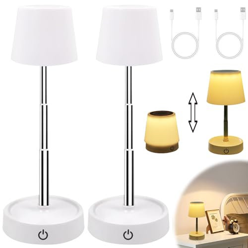 Mineup Juego de 2 lámparas de mesa inalámbricas regulables en altura, mesa inalámbrica recargable, mesa LED regulable, lámpara inalámbrica recargable para mesita de noche, dormitorio, sala de estar