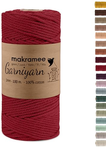GARNIYARN Makramee Garn, Elegant Red, 3mm x 100m