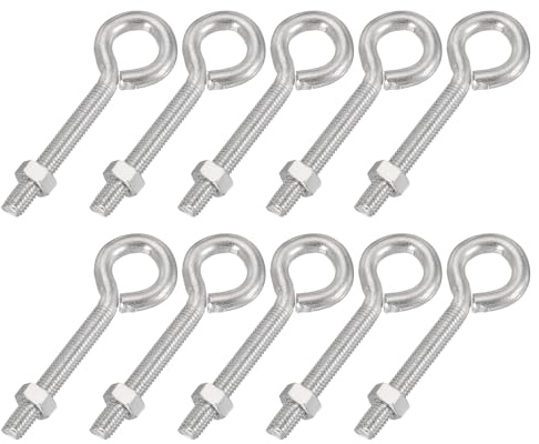 PATIKIL M5x35mm Boucles À Œil, 10 Pcs Acier Carbone Boulons Filetés Boucles À Œil Crochets Vis Avec Écrou Pour Suspendre Ou Fixer Câbles Argent