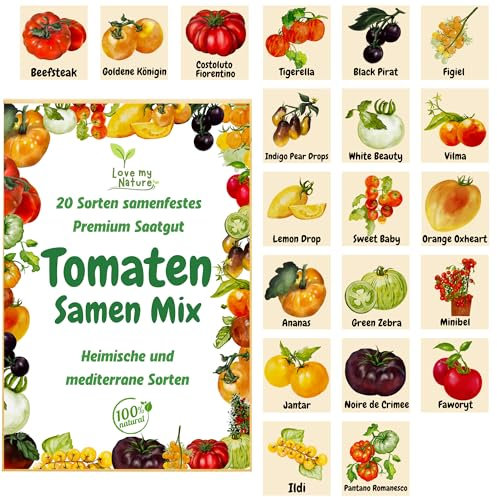 Tomaten Samen Set – 20 Sorten Tomatensamen alte Sorten für Garten, Balkon & Gewächshaus | Love my Nature Saatgut für aromatische Tomatenvielfalt – ideal als Geschenk