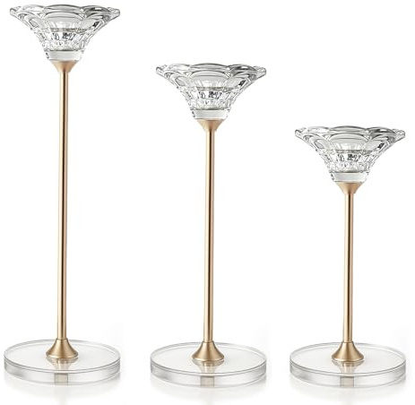 Kristall-Kerzenleuchterhalter, 3 Stück Kegelkerzenhalter, Klarglas Kerzenhalter Set für Stumpenkerzen, dekorativer Kerzenhalter Kandelaber für Heimdekoration, Hochzeit, Abendessen, Party, Jubiläum
