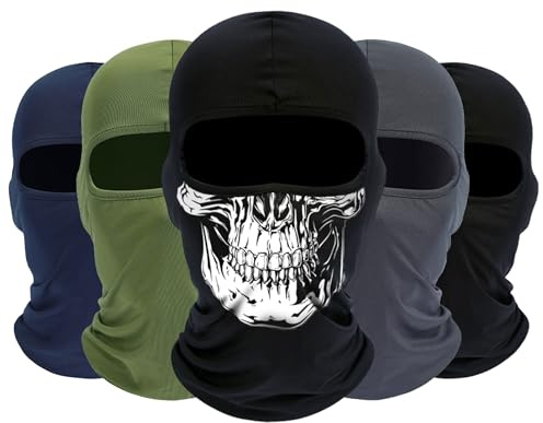 ROXUN Balaclava Ski Mask, 5 Pack Neck Gaiter Motorcycle Scarf, Summer Cooling UV Protector for Men/Women Black+Skull+Navy Blue+Army Green+Dark Gray