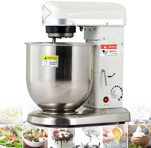Batteur sur Socle Professionnel, 3 Vitesses, Bol de 10 L, 500 W, électrique, avec Batteur et Crochet pétrisseur, pour Cuisine Professionnelle, pour gâteaux et pâtes, Blanc