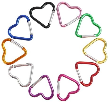 Jecdfs Lot de 10 Mousquetons en Forme de Cœur, Porte-clés Colorés en Alliage d'Aluminium, pour Camping, Voyages et Usage Quotidien, Crochets Multifonctionnels, Légers et Résistants (Multicolore)