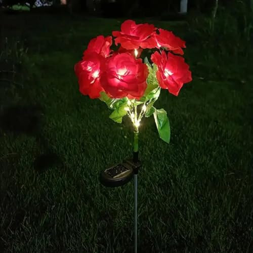 Zeroupshop Solar Rose Garden Lights 7-Head Bundle Ground Inserted Decorative Outdoor Lighting For Yard Patio Lawn Pathway Atmosphere Decoration Pink Rose Blue Green(rose)