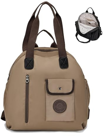 MAOAEAD Multi-Carry Large Capacity Waterproof Backpack for Women, Fashion Outdoor Mommy Bag Lightweight Travel School Bag Handbag (Khaki)