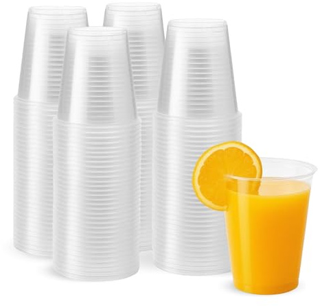 CHEFZOCO Vasos Plástico Desechables, Vasos para fiestas, cumpleaños, Vasos Litrona, Maceta para bebidas, Apto para bebidas calientes y frias, Capacidad 200 cc, Pack 100 vasos.