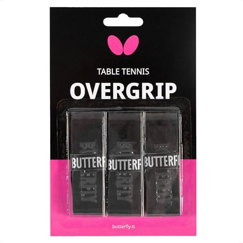 Butterfly Table Tennis/Ping Pong Paddle Overgrip Soft Tape - Enhances The Feeling of The Handle - Maximum Sweat Absorption and Non-Slip Profile – Three Pieces of Black Tape per Package
