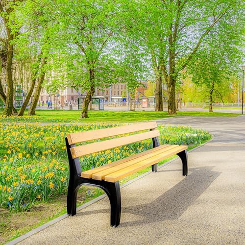 REKORD Gartenbank 170 x 56 x 75 cm Robuste Parkbank aus Metall und Holz mit Rückenlehne wetterfeste Outdoor Sitzbank Bank für Garten Terrasse Balkon Vorgarten - Split - TEK