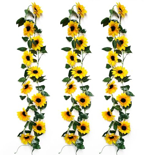3 stycken konstgjorda solrosgirlanger, 2,25 m falska solrosranka | blomgirlang, solrosdekoration, girlang, konstgjorda solrosor för bröllop, fester och banketter