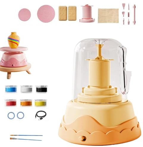 Set di Mini Ceramiche Wrap N Share, Set di Torni da Ceramica Fai da Te, Set di Argilla Autoessiccante, Artigianato Creativo per Progetti Artistici Domestici (Yellow)