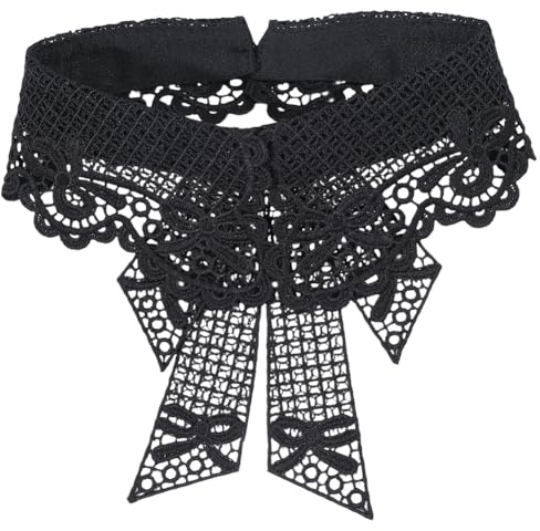 CABODYALS Faux Col en Dentelle Noire Motif Nœud Floral Vintage Collier Ajouré au Crochet Ras du Cou Revers Détachable Chemisier Demi Chemise Faux Cols pour Femmes Robes Accessoires de Costume