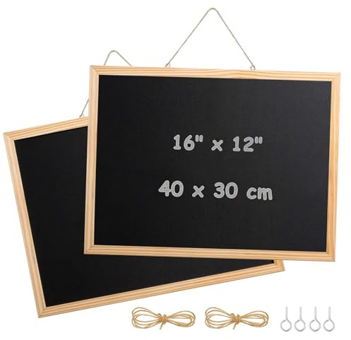 2 PCS 40 * 30cm Wall Mounted Chalk Board, Small Blackboard Outdoor Chalkboard Wooden Framed Bulletin Board for Kitchen School Office Memo Message Notice Menu Board