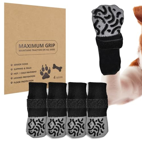 INSPUTOL rutschfeste Hundesocken für Holzböden, Pfotenschutz mit extra Grip, verhindern Lecken und Ausrutschen, Hundeschuhe für kleine, mittelgroße und große ältere Hunde (Größe M)