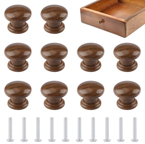 UFURMATE Pomos de cajón, 10 piezas Pomos de cajón de plástico con veta de madera, tiradores de agujero único, asa tirador de armario, pomos redondos para cajones, armarios, guardarropas, muebles