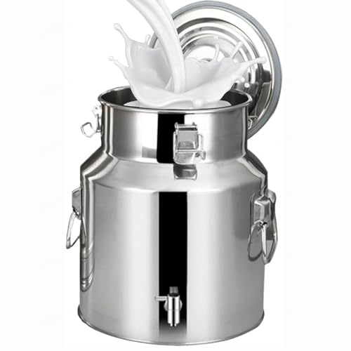 Bidon De Lait INOX 5l,Pot À Lait en Acier Inoxydable Bidon Hermétique-Seau De Cuisine avec Couvercle-Seau De Rangement pour Le Riz, La Farine, Les Céréales,Capacity1-42L