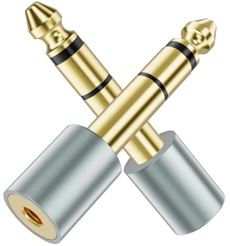 Kryoza 2 Unidades Adaptador Jack 3.5 a 6.3, Adaptador Jack 3.5mm Hembra a 6.3mm Macho en Cobre Puro Chapado para Guitarra, móvil, PC, portátil