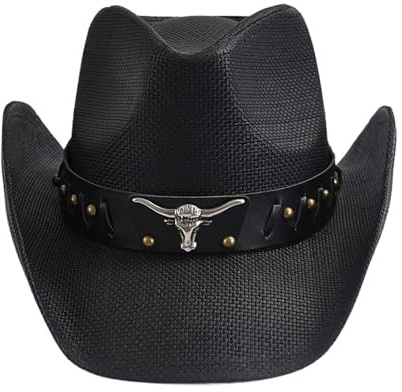 SHBHWS Sombrero de paja for hombre con borde rizado, sombrero vaquero occidental vintage, playa for el sol verano, for Para Halloween y Festivales