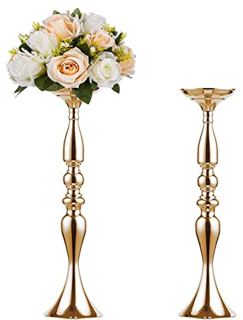 Sziqiqi 2Pcs 50 cm Höhe Metall Kerzenhalter Kerze ständer Hochzeit Mittelpunkt Event Road führen Flower Rack, Gold-50cm