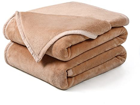 Soft Twin Size Blanket All Season Warm Fuzzy Microplush Lightweight Thermal Fleece Blankets for Couch Bed Sofa,66x90 Inches,Camel