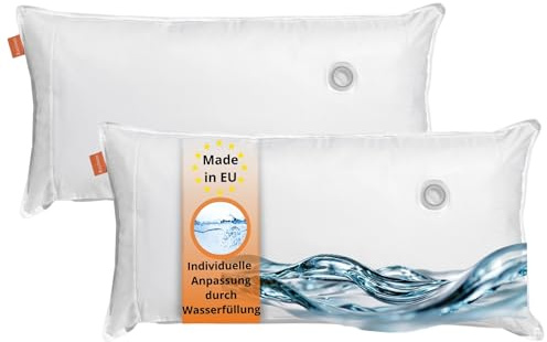 sleepling 2er Wasserkissen 50x70 cm, Kopfkissen mit anpassbarer Füllmenge | Wasserkopfkissen, Kissen 50 x 70 cm, Nackenstützkissen, 100% Baumwolle, Made in EU, Waschbar bis 40 Grad, 2 Stück