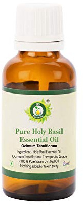 R V Essential Reines Holy Basil Ätherische Öl 5ml (0.169 Unzen) - Indisches Basilikum (100% reiner und natürlicher Dampf destilliert) Pure Holy Basil Essential Oil