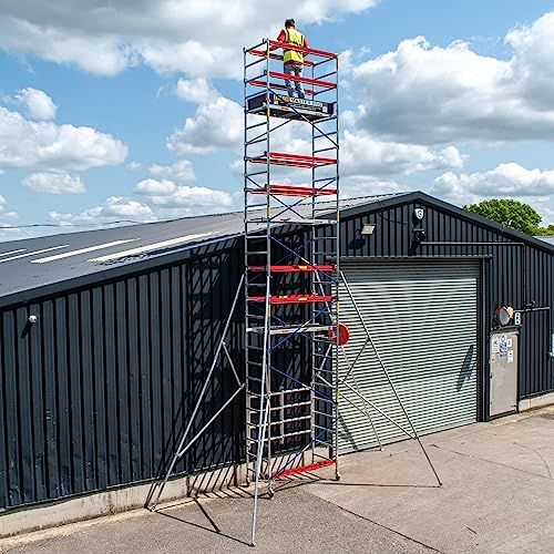 Trade Master Pro® Aluminiumgerüstturm | Heavy Duty| Höhenverstellbar | Faltbare Basiseinheit | 230 KG Ladekapazität | Einfache Montage | EN1004-zertifiziert | 4 m Arbeitshöhe