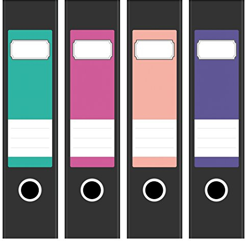 Ordneretiketten | 4 Aufkleber für breite Akten-Ordner | Farben-Mix Türkis Rosa | selbstklebende Design Akten-Etiketten | Deko Sticker für Rückenschilder Ordnerrücken | zum Beschreiben