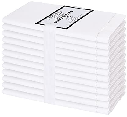 Cotton Clinic Hemstitch Cloth Dinner Napkins – Perfect Everyday Use Table Napkins – Soft Durable Washable – Ideal for Party Wedding Christmas Easter – Set of 12 – 20x20 inches – White