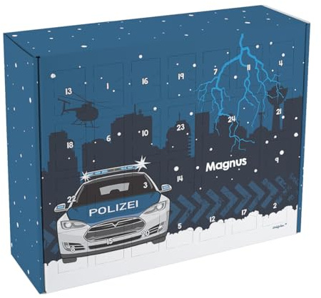 Striefchen® Adventskalender zum Befüllen für Kinder mit Wunschnamen - Motiv: Polizei